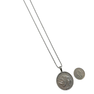 Sterling Silver Rhino Coin Mens Necklace