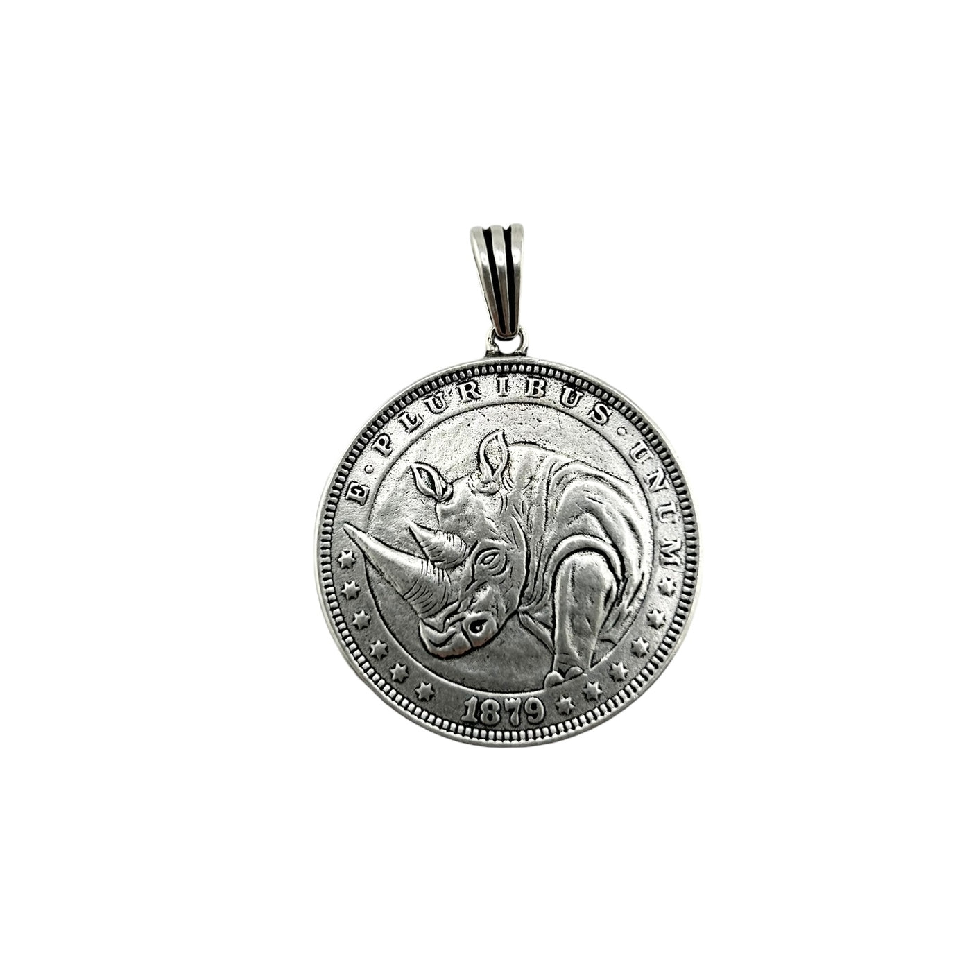 Sterling Silver Rhino Coin Mens Necklace