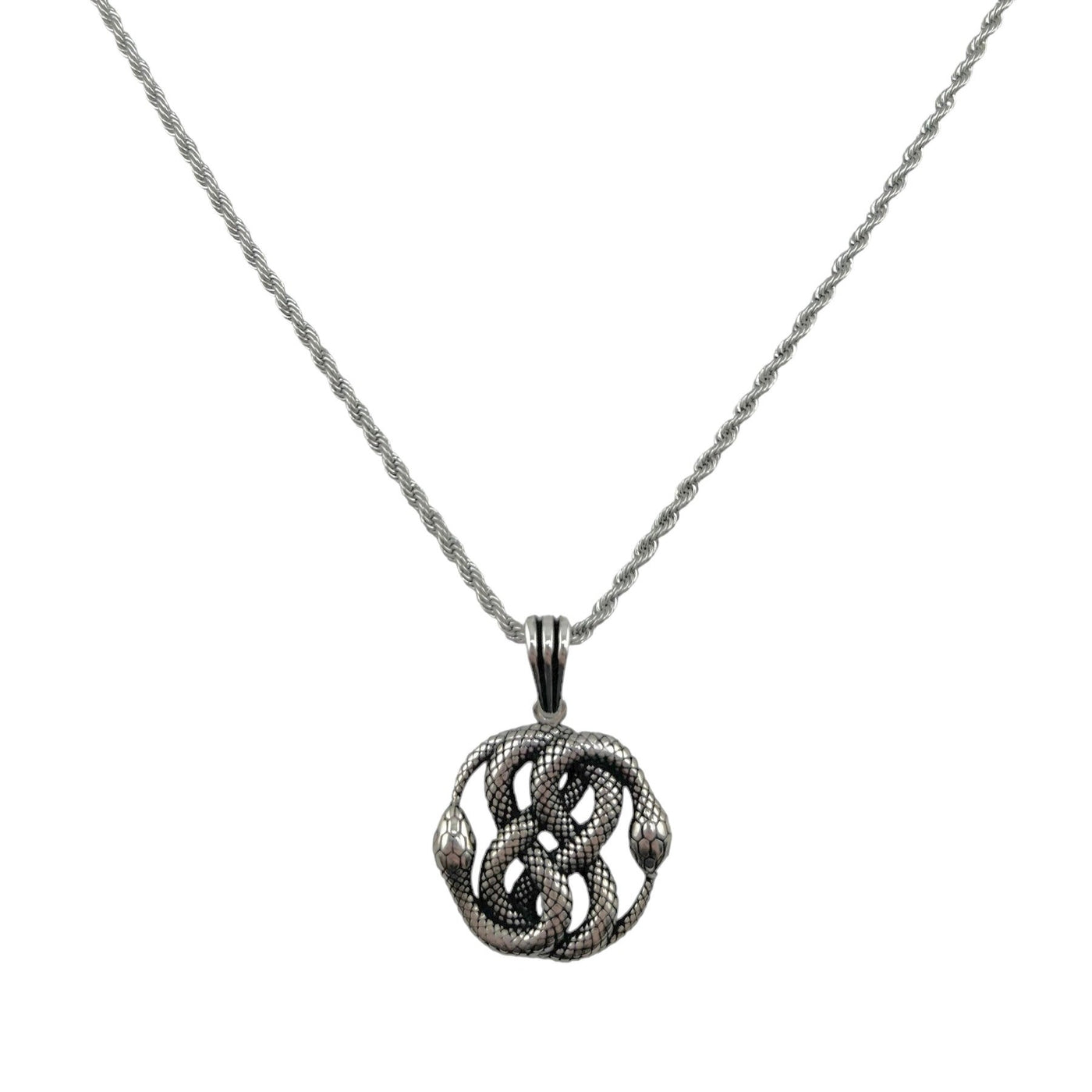 Sterling Silver Double Snake Mens Necklace