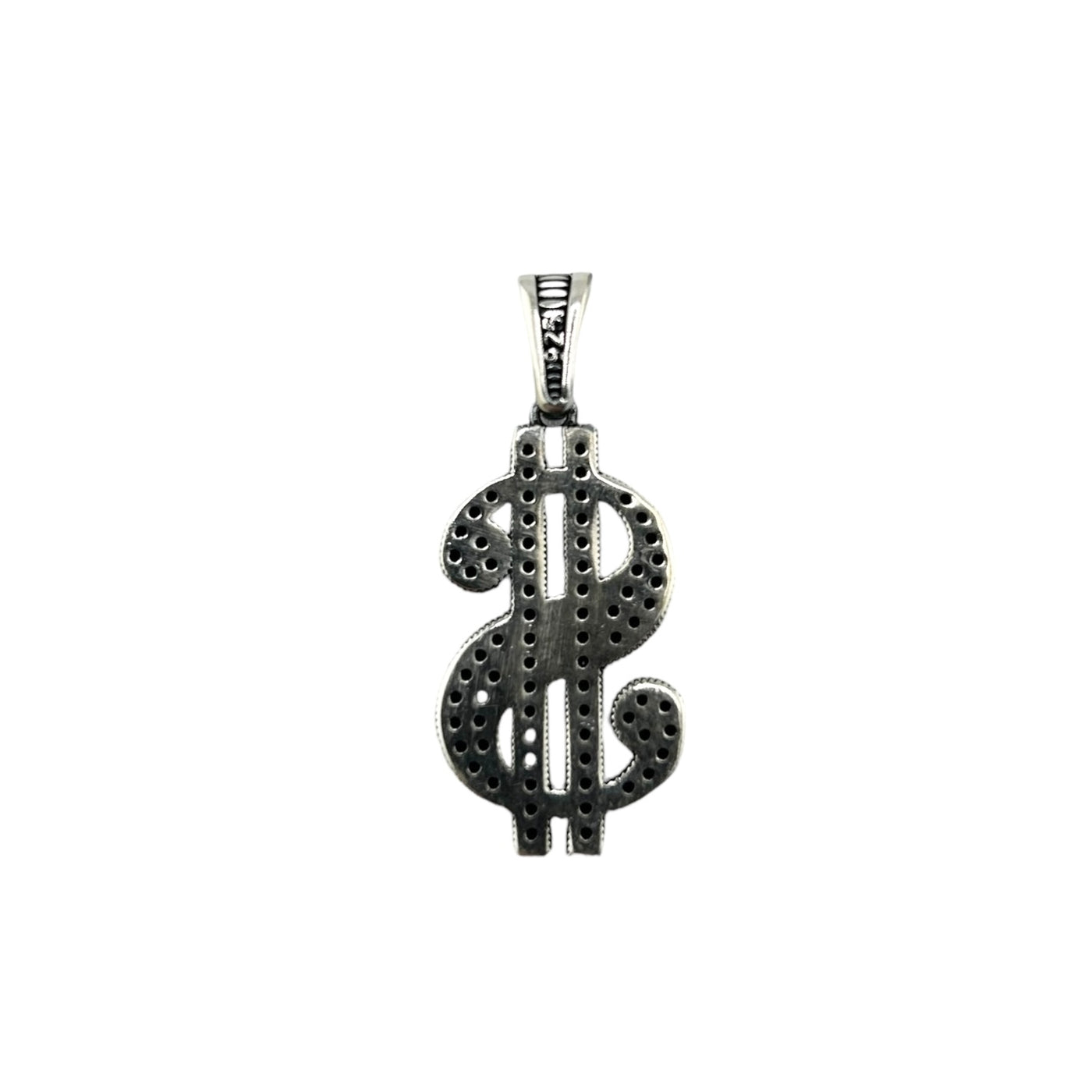 Sterling Silver Black CZ Dollar Sign Mens Necklace