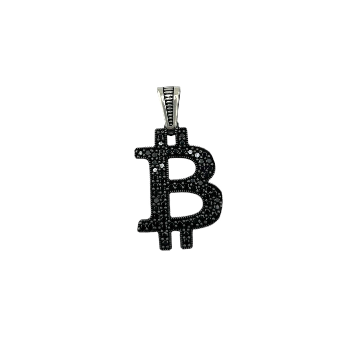 Sterling Silver CZ Bitcoin Mens Necklace