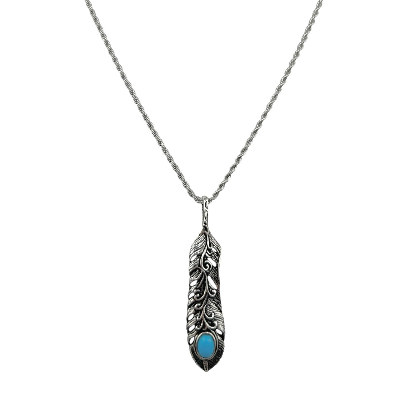 Sterling Silver Turquoise Leaf Mens Necklace