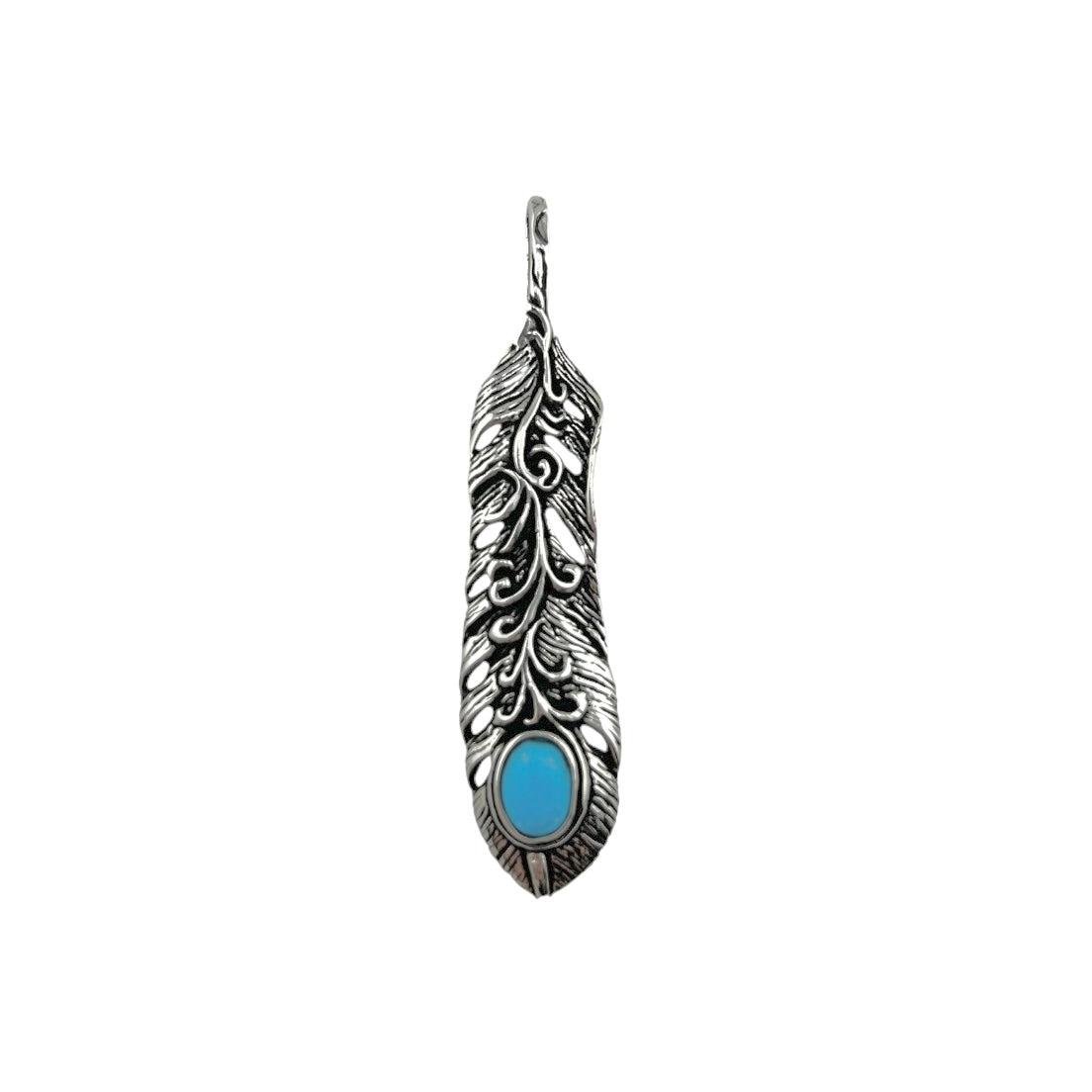 Sterling Silver Turquoise Leaf Mens Necklace