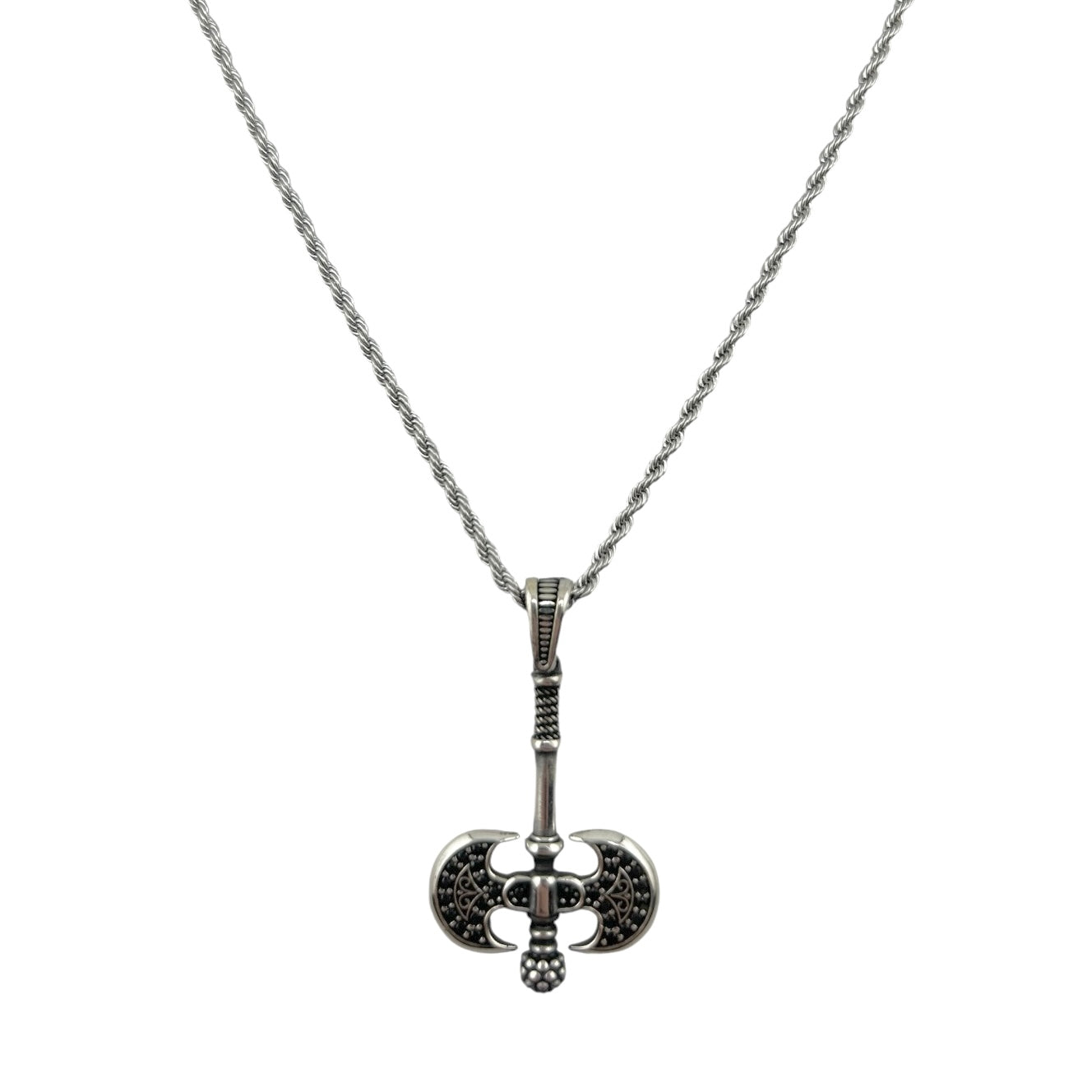 Sterling Silver CZ Ax Mens Necklace