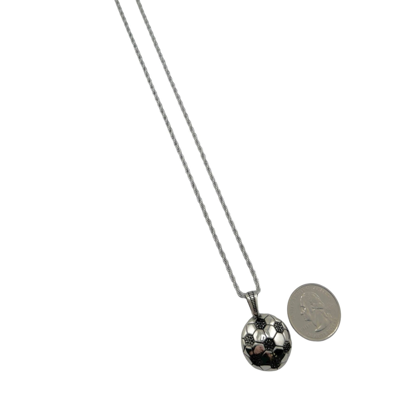 Sterling Silver CZ Soccer Ball Mens Necklace