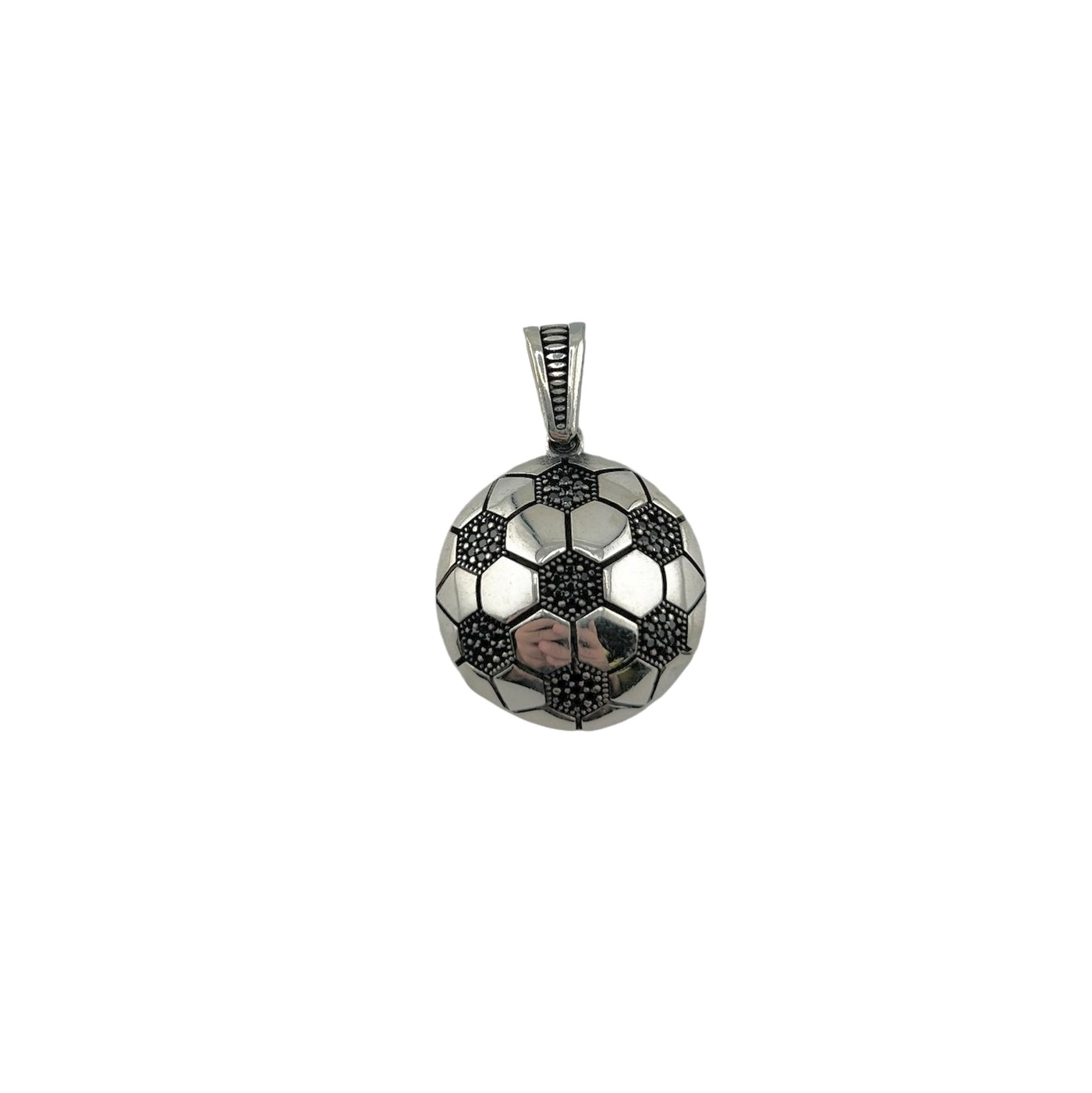 Sterling Silver CZ Soccer Ball Mens Necklace