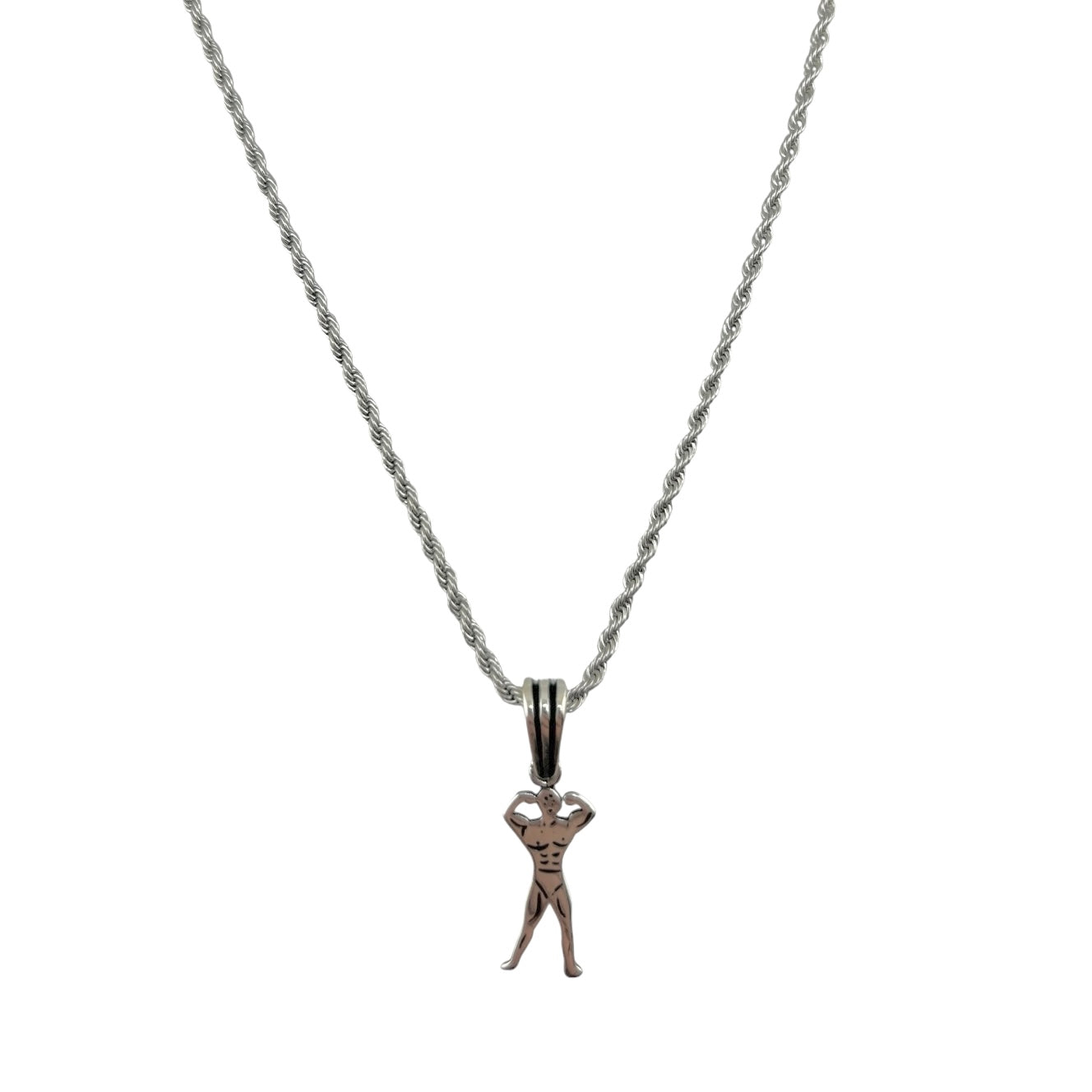 Sterling Silver Body Builder Mens Necklace