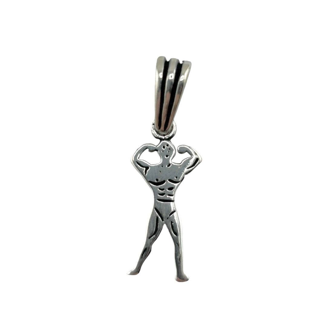 Sterling Silver Body Builder Mens Necklace