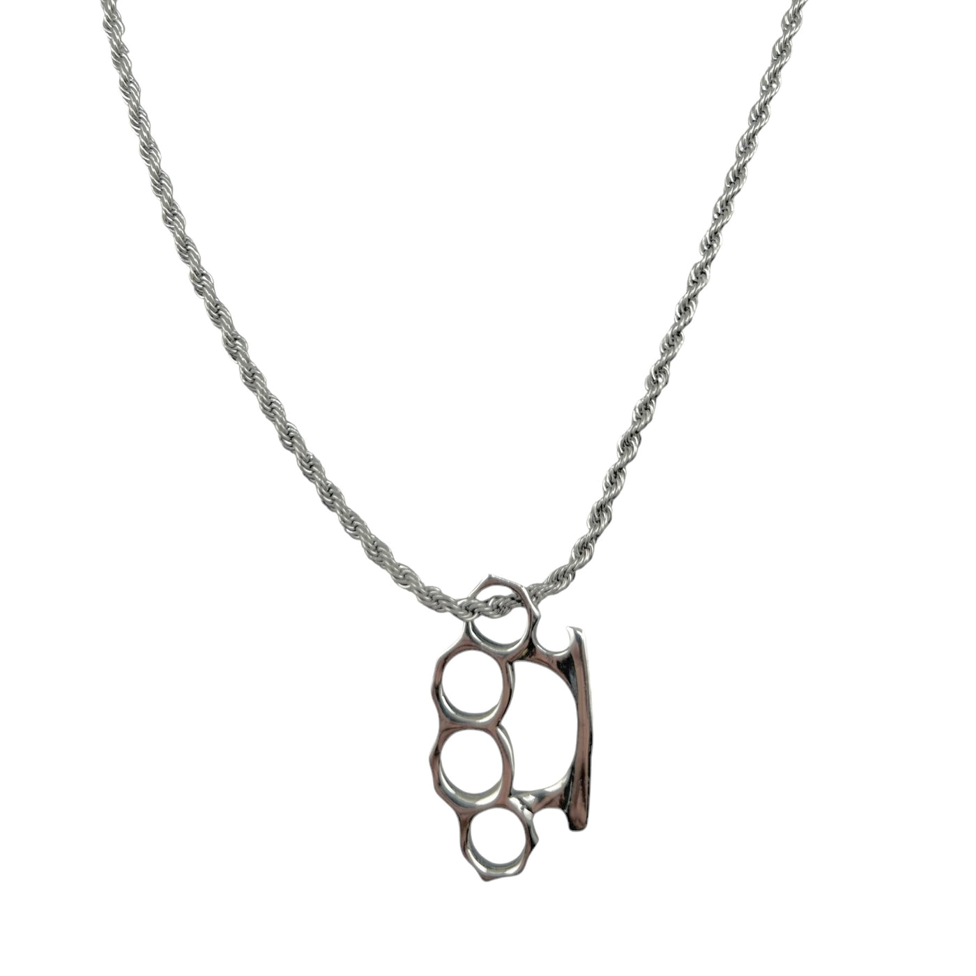 Sterling Silver Brass Knuckle Mens Necklace