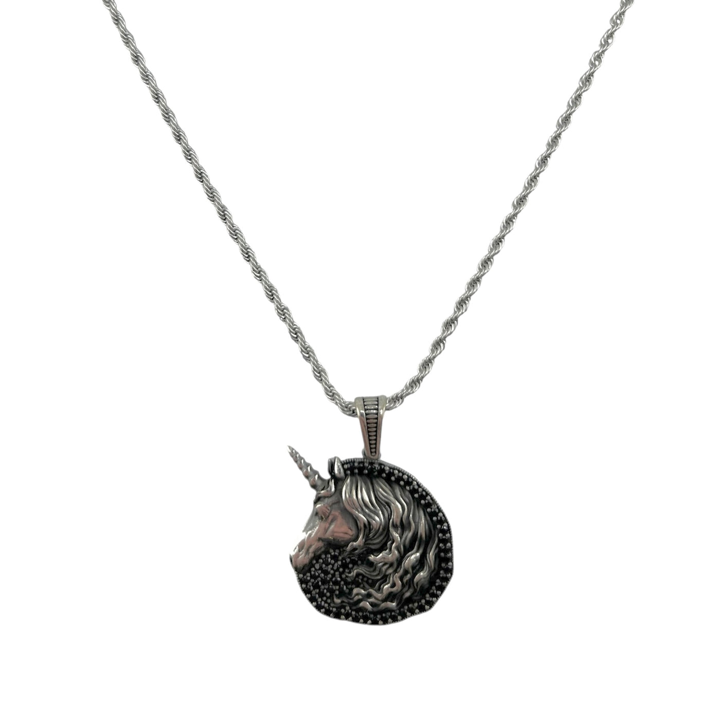 Sterling Silver CZ Unicorn Mens Necklace