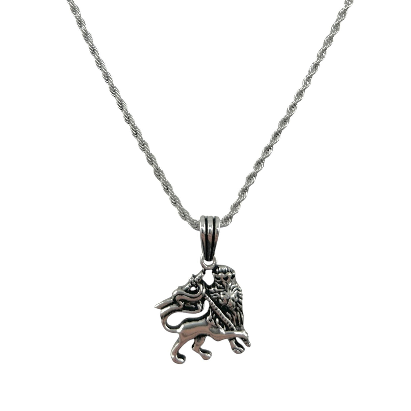 Sterling Silver Lion Mens Necklace