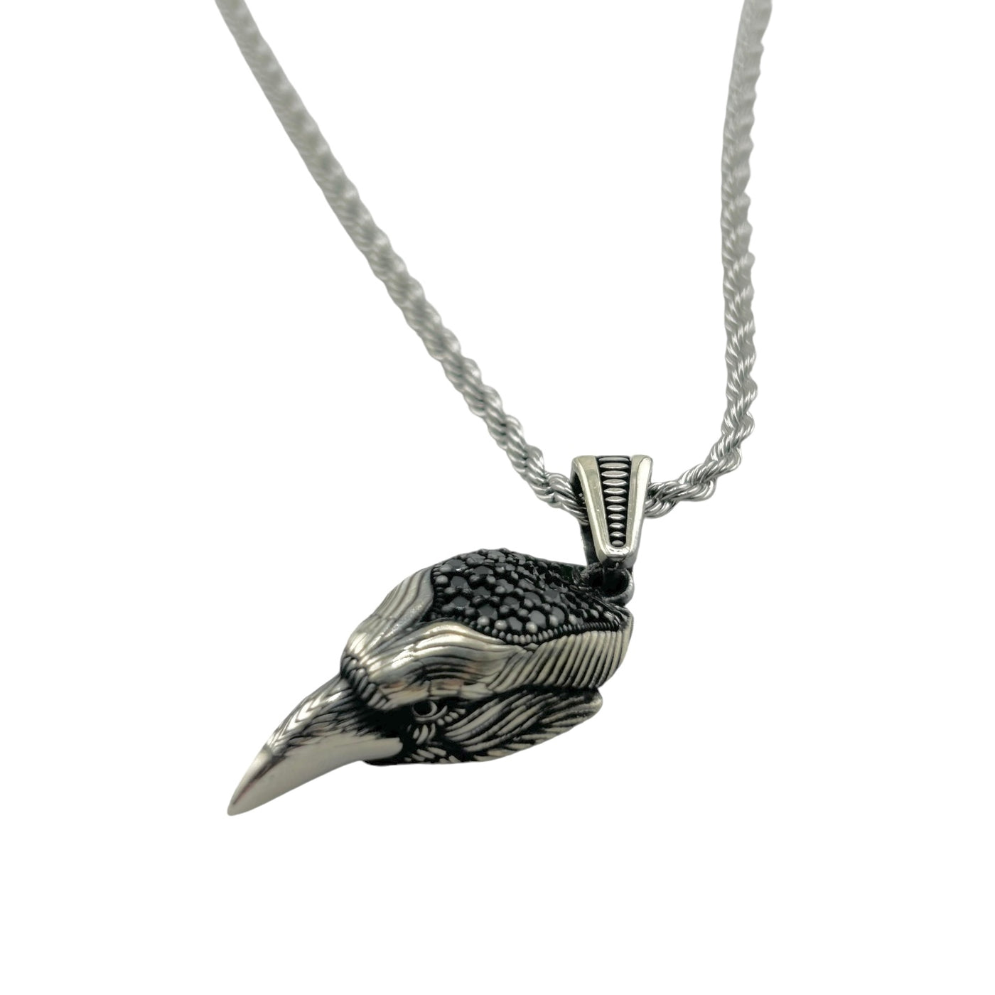 Sterling Silver CZ Eagle Head Mens Necklace