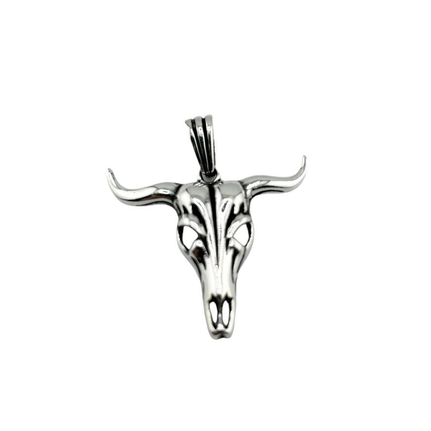 Sterling Silver Longhorn Skull Mens Necklace