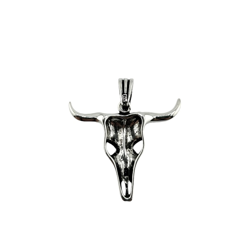 Sterling Silver Longhorn Skull Mens Necklace