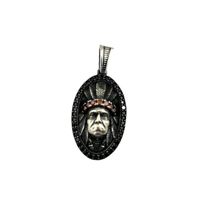 Sterling Silver CZ Indian Chief Mens Necklace