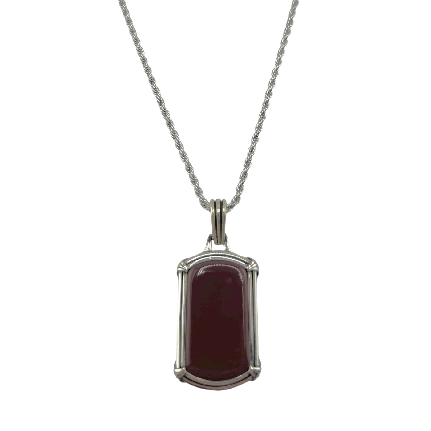 Sterling Silver Agate Mens Necklace