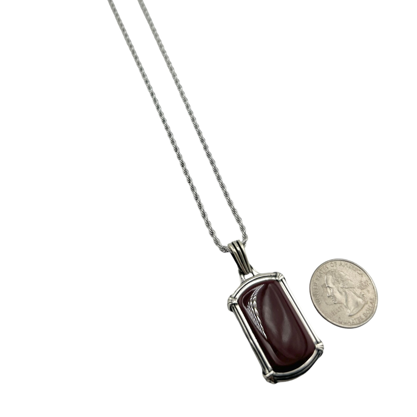 Sterling Silver Agate Mens Necklace