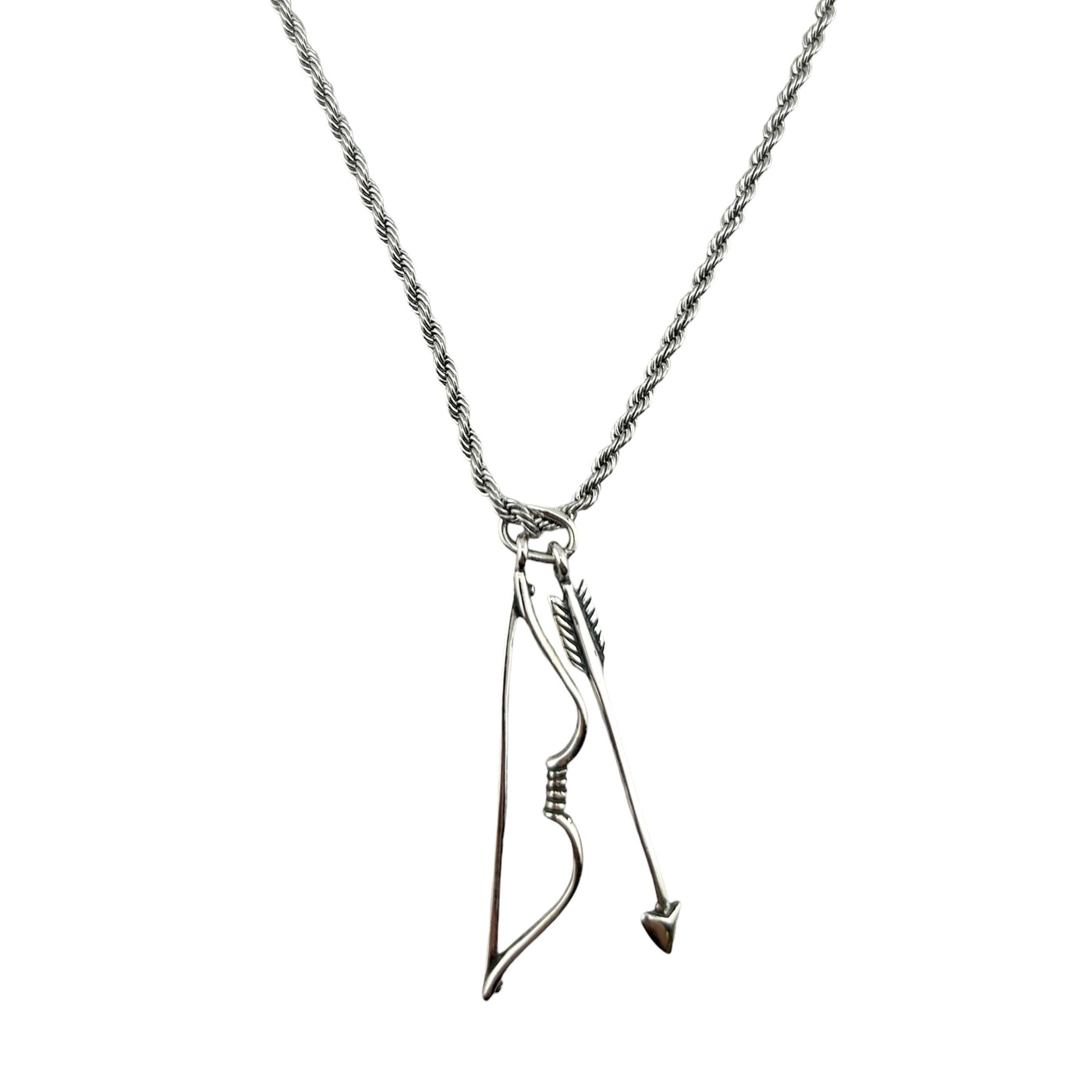 Sterling Silver Bow & Arrow Mens Necklace