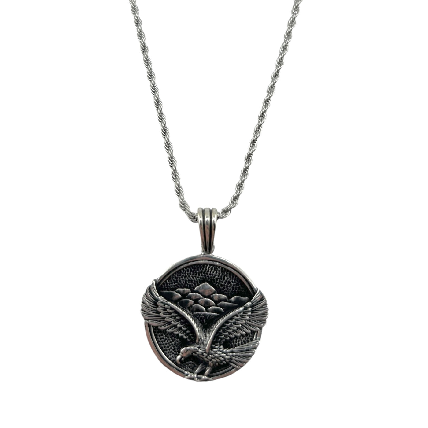 Sterling Silver Flying Eagle Mens Necklace