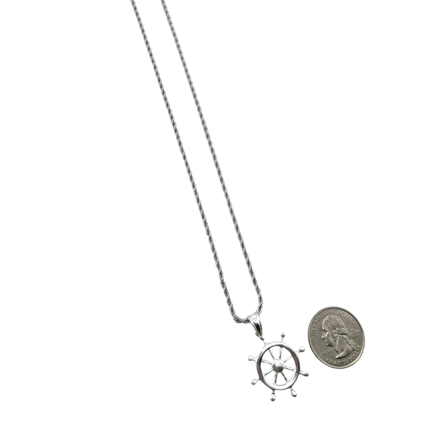 Sterling Silver Nautical Wheel Helm Mens Necklace