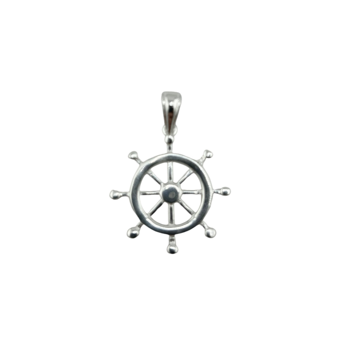 Sterling Silver Nautical Wheel Helm Mens Necklace