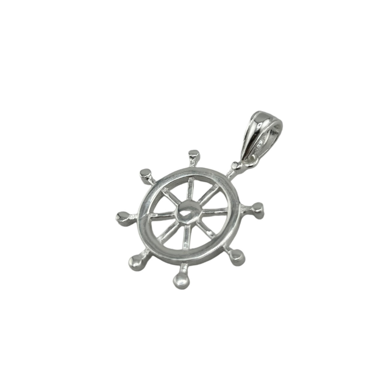 Sterling Silver Nautical Wheel Helm Mens Necklace