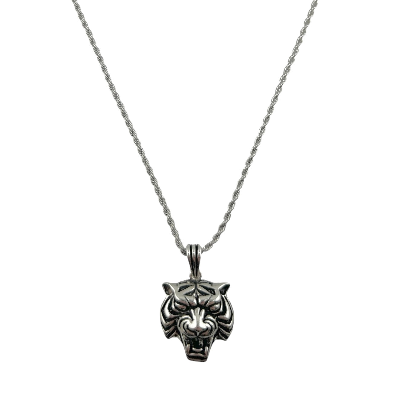 Sterling Silver Tiger Mens Necklace