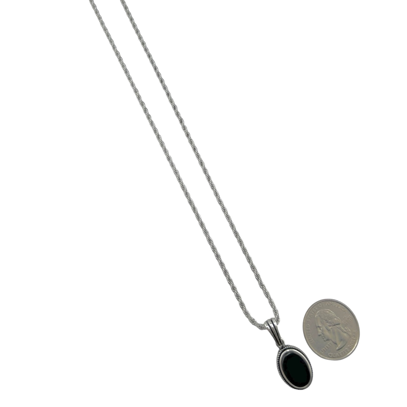 Sterling Silver Oval Onyx Mens Necklace