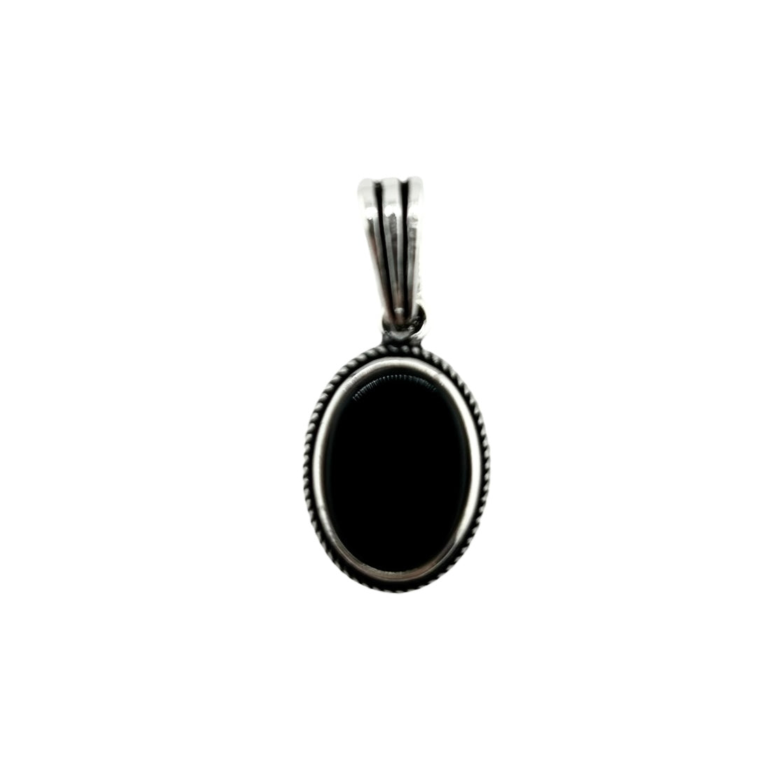 Sterling Silver Oval Onyx Mens Necklace