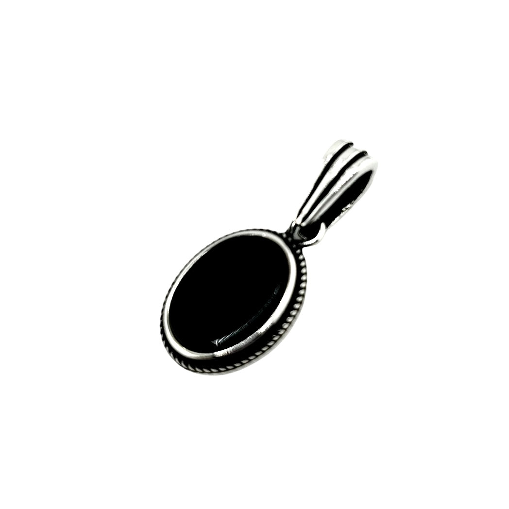 Sterling Silver Oval Onyx Mens Necklace