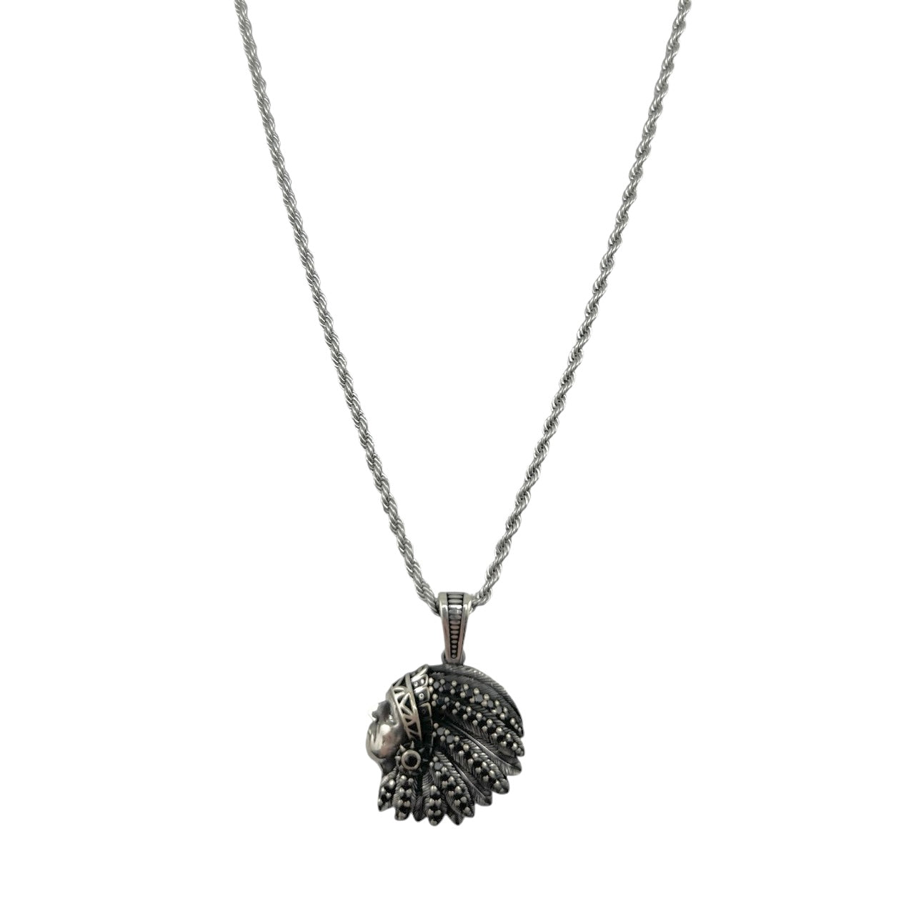 Sterling Silver CZ Chief Mens Necklace