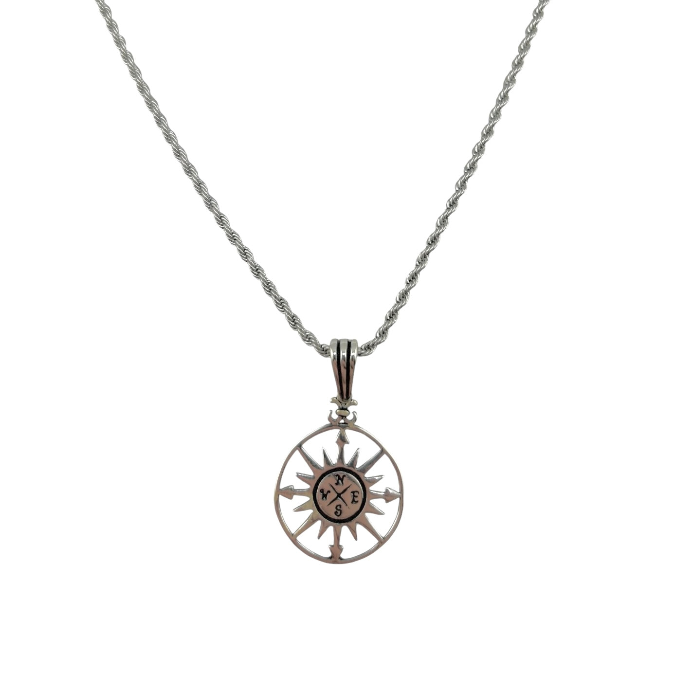 Sterling Silver Compass Mens Necklace