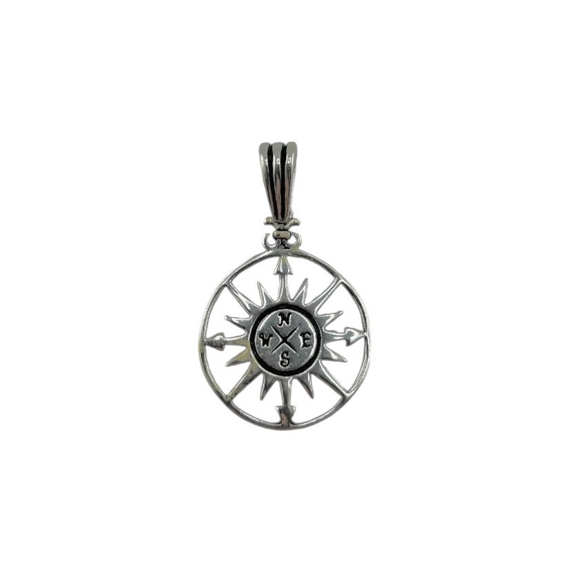 Sterling Silver Compass Mens Necklace