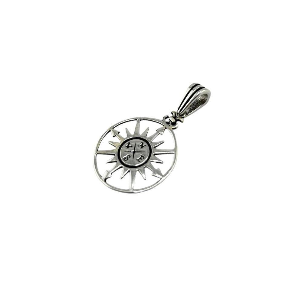 Sterling Silver Compass Mens Necklace