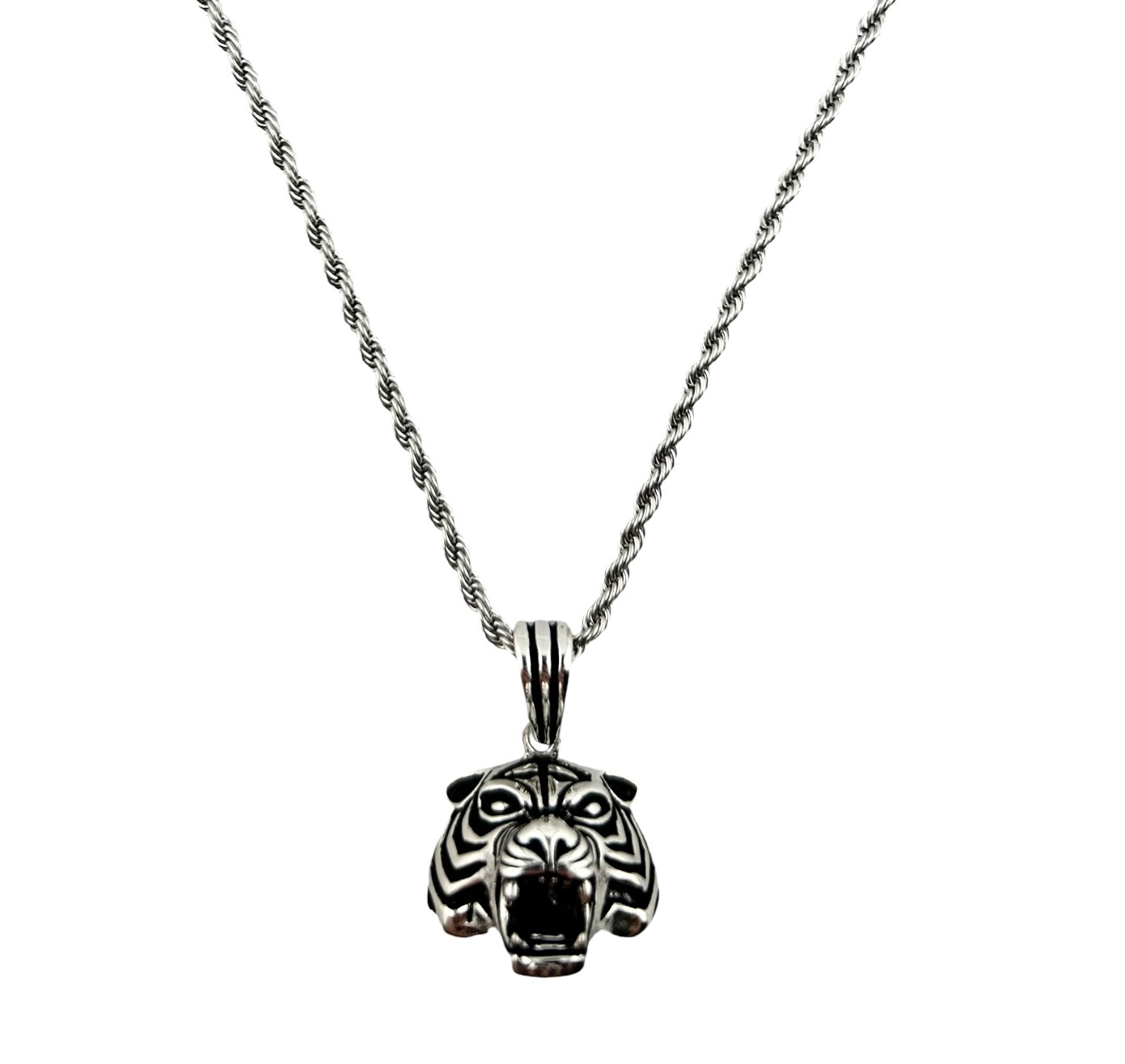 Sterling Silver Tiger Mens Necklace