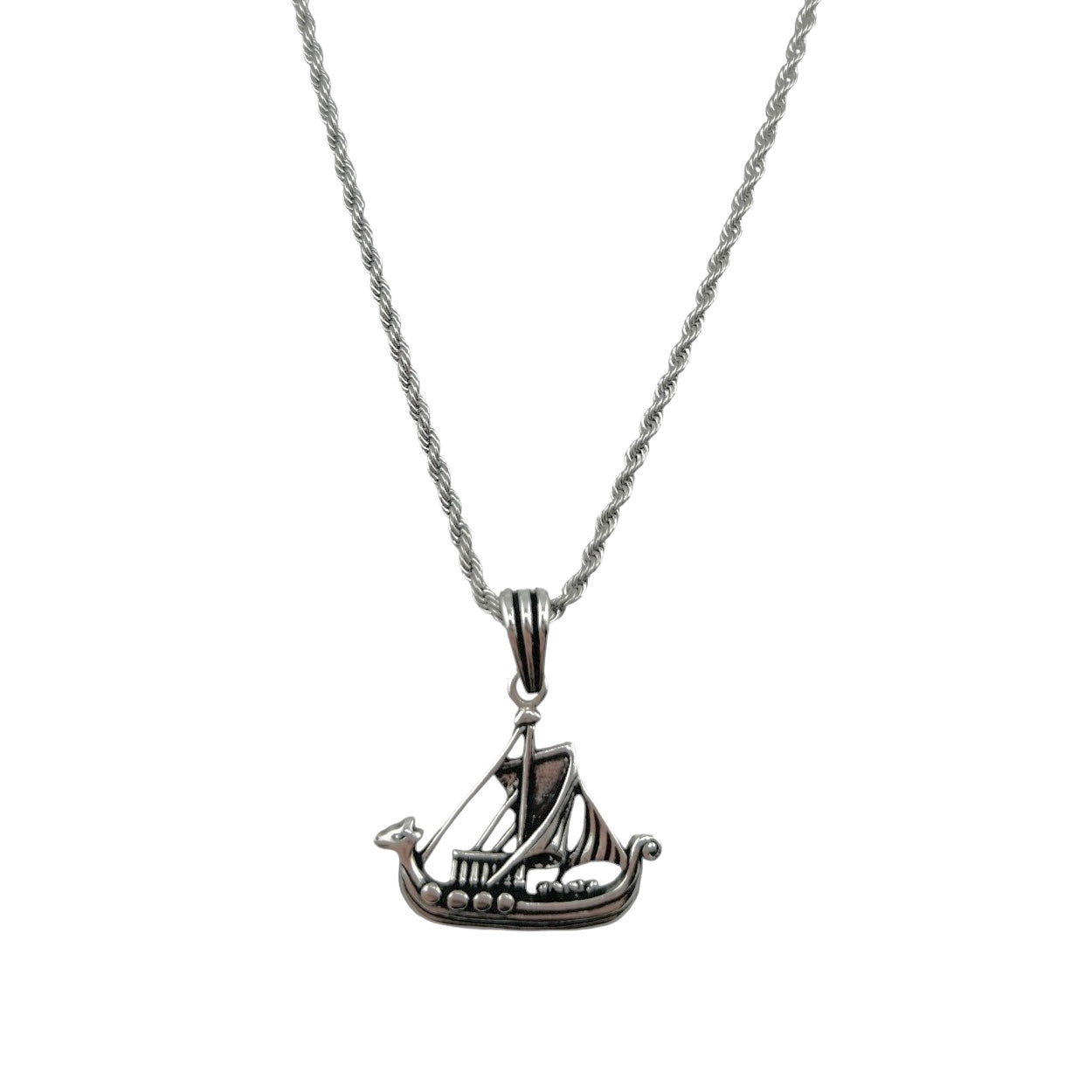 Sterling Silver Sailor Ship Mens Necklace