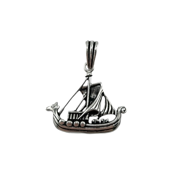 Sterling Silver Sailor Ship Mens Necklace