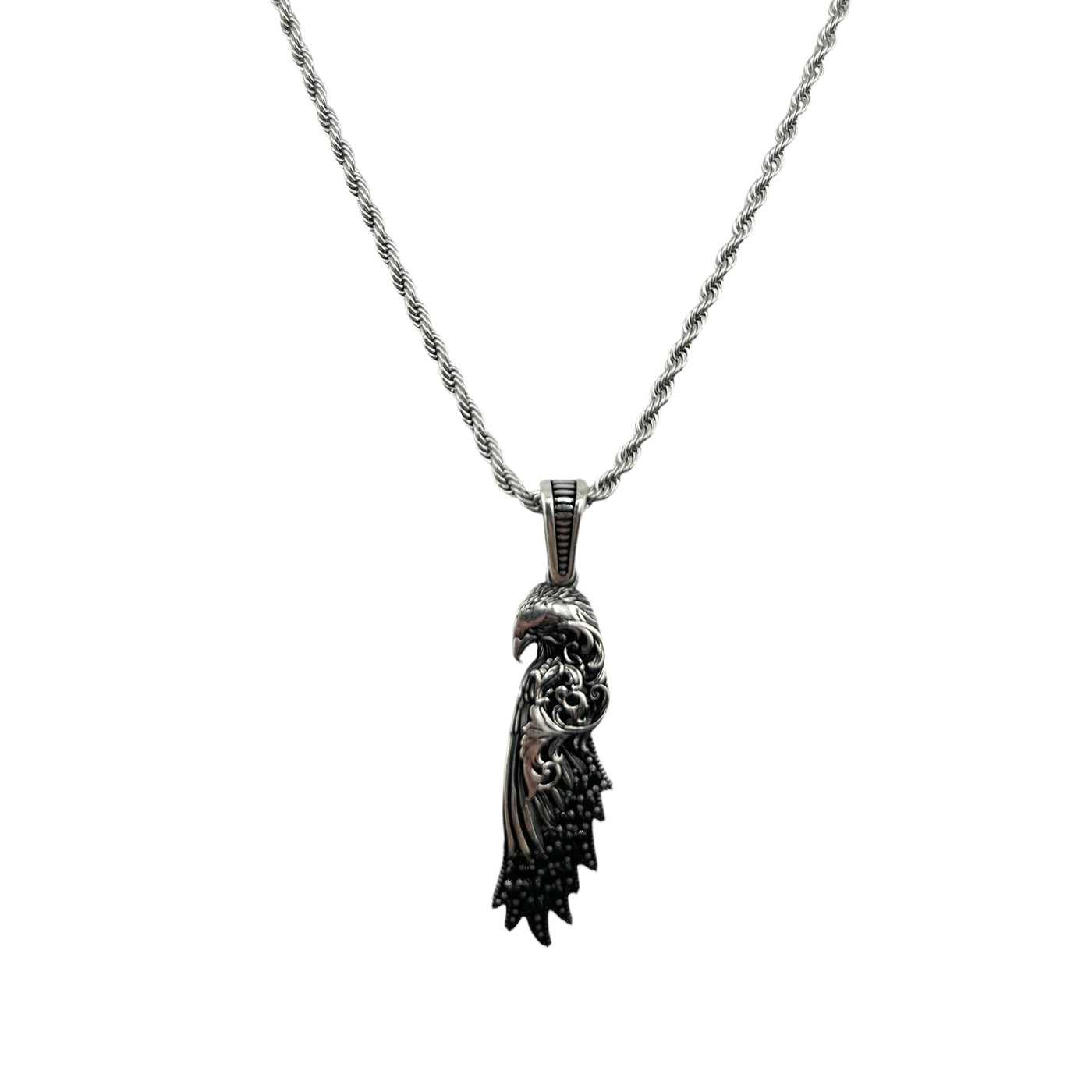 Sterling Silver CZ Eagle Mens Necklace