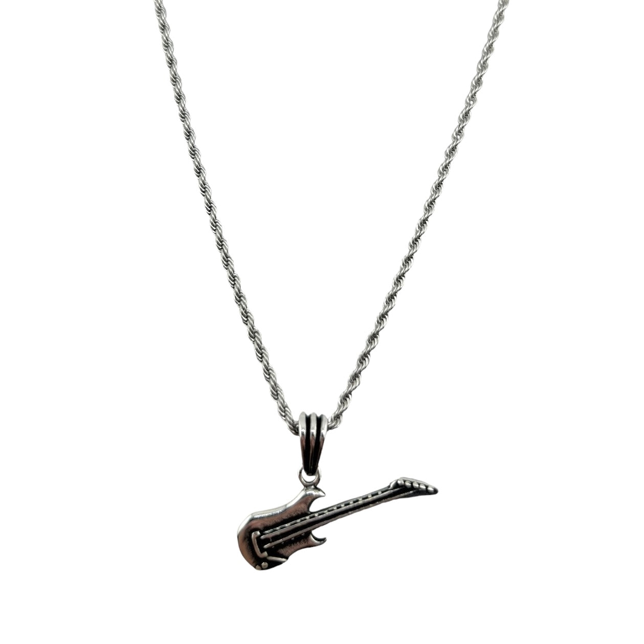 Sterling Silver Guitar Mens Necklace