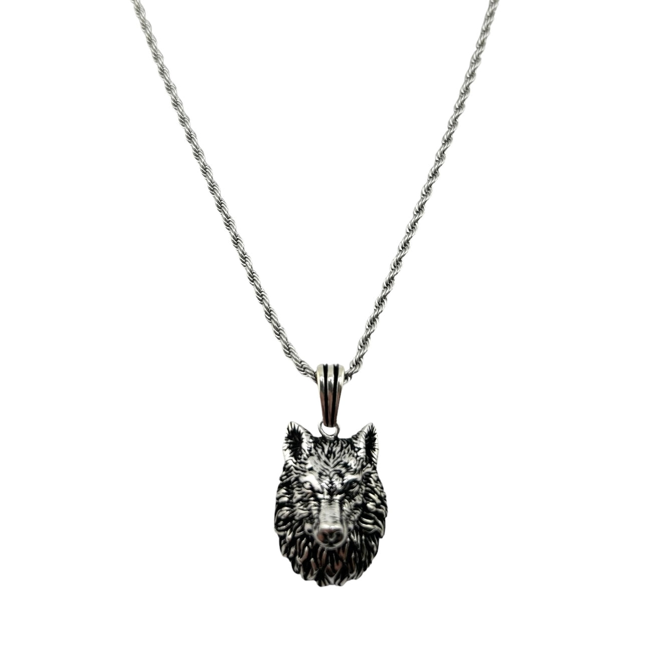 Sterling Silver Wolf Mens Necklace