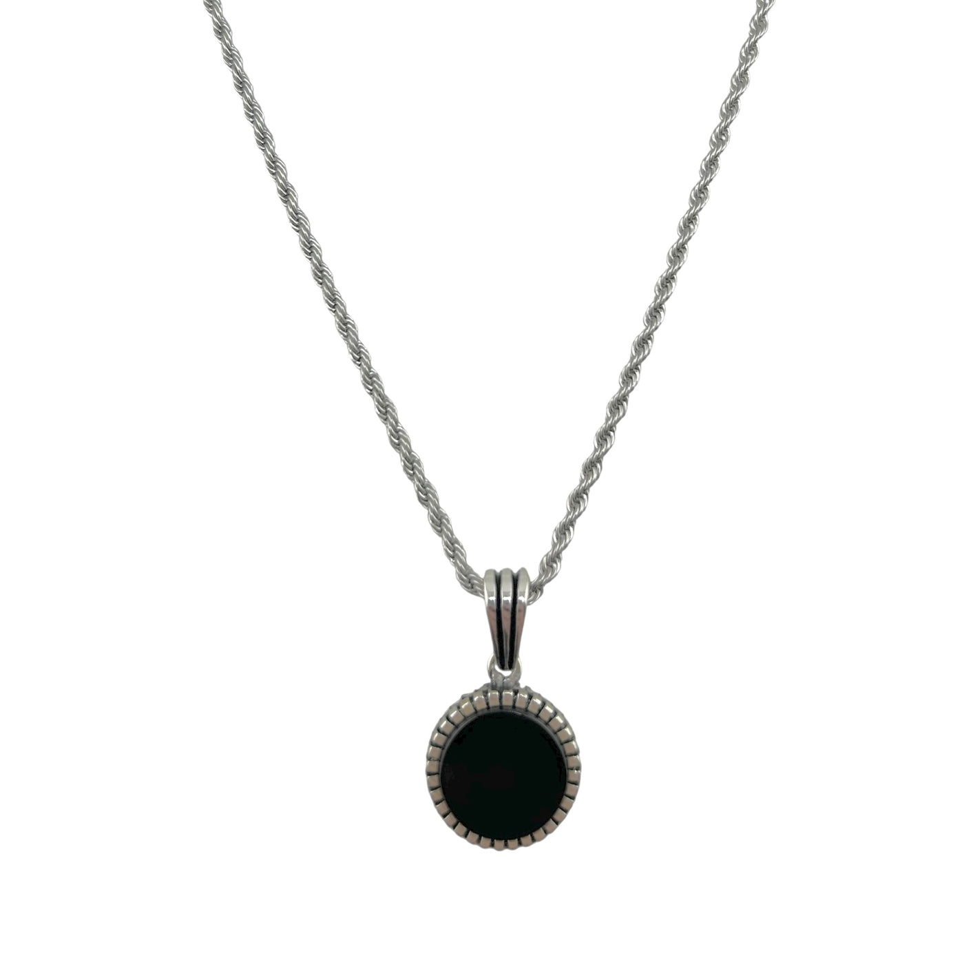 Sterling Silver Round Onyx Mens Necklace