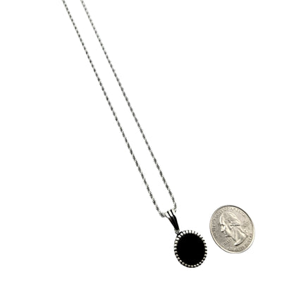 Sterling Silver Round Onyx Mens Necklace