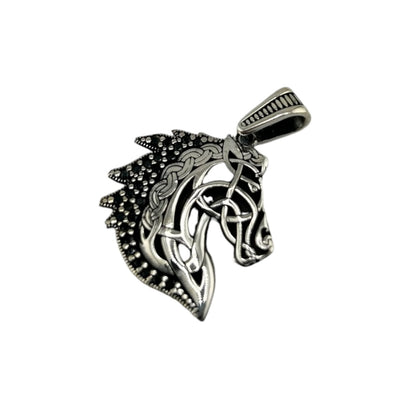 Sterling Silver CZ Horse Mens Necklace