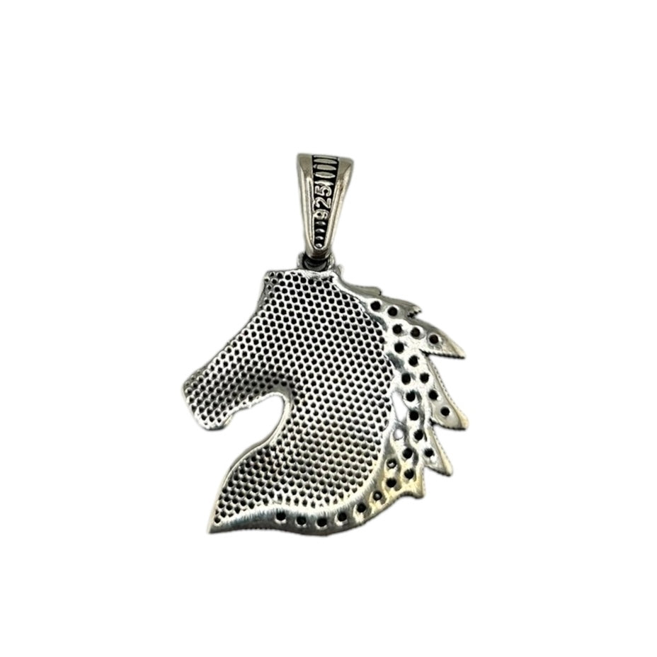 Sterling Silver CZ Horse Mens Necklace