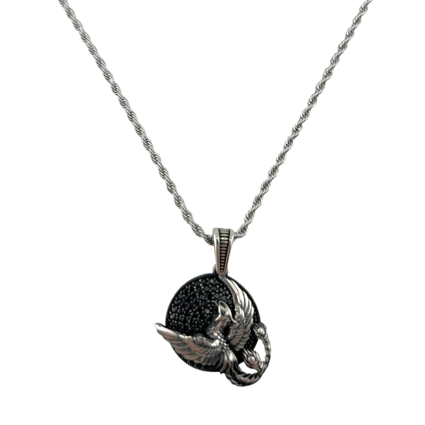 Sterling Silver CZ Dragon Mens Necklace