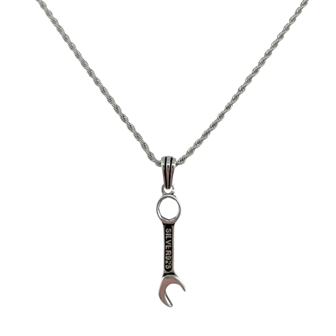 Sterling Silver Wrench Mens Necklace