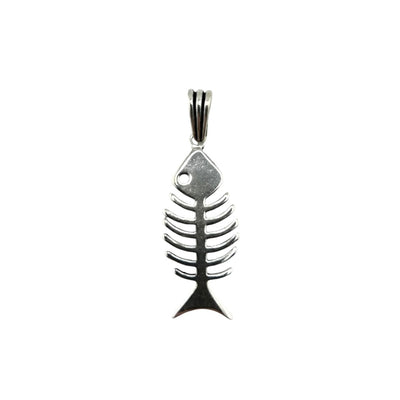 Sterling Silver Fish Skeleton Mens Necklace