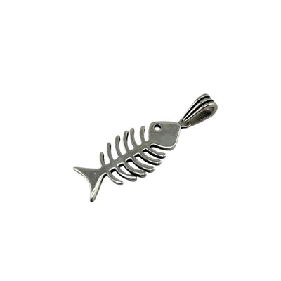 Sterling Silver Fish Skeleton Mens Necklace