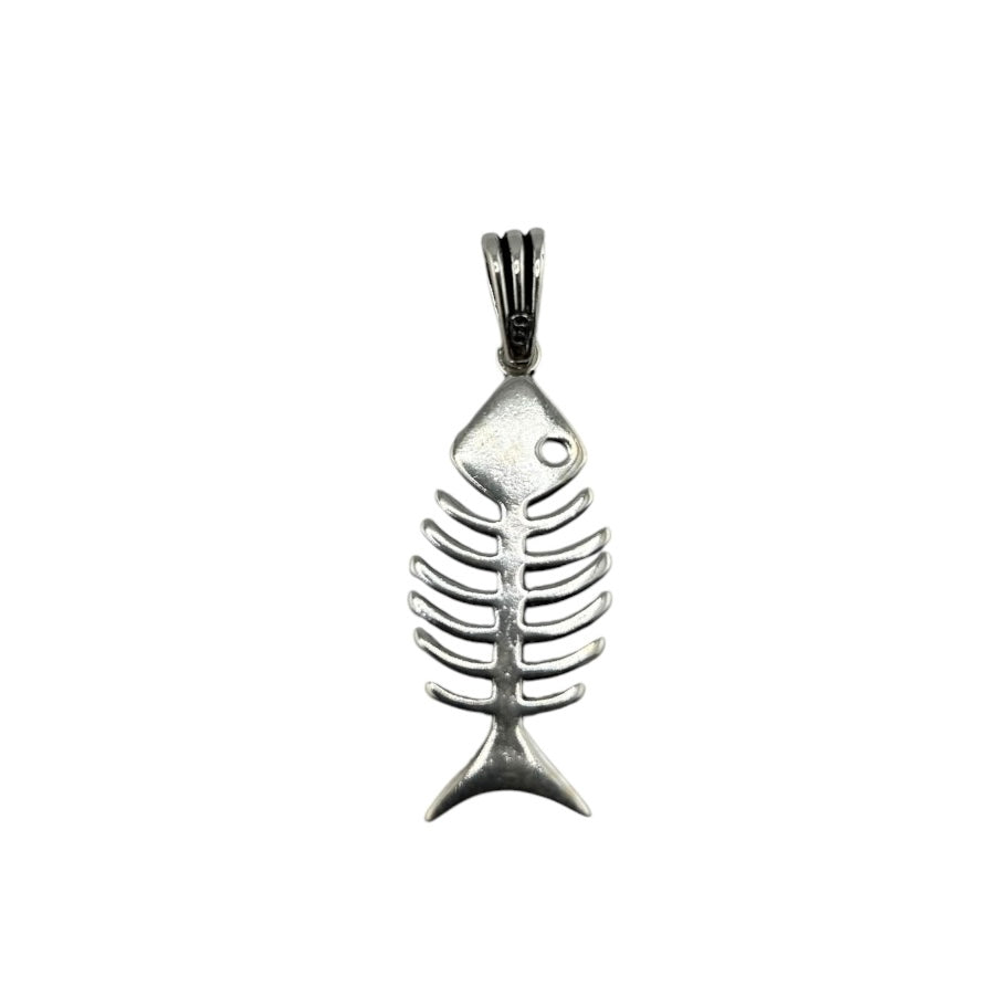 Sterling Silver Fish Skeleton Mens Necklace