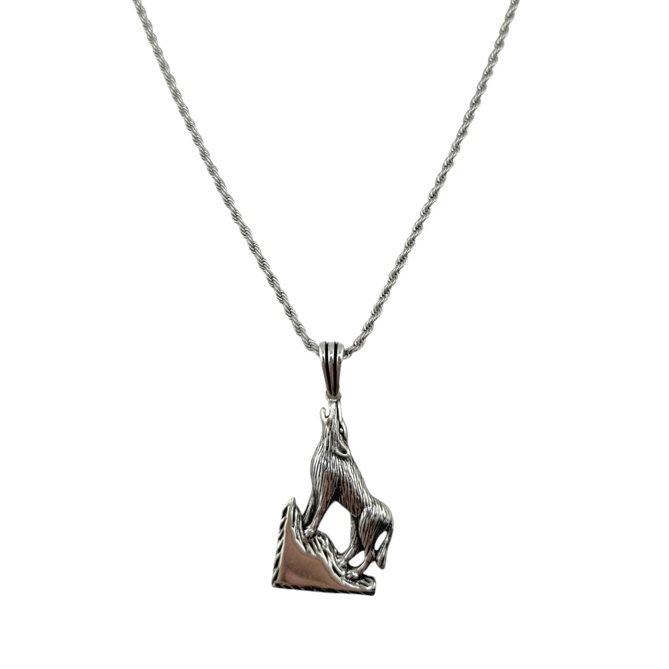 Sterling Silver Coyote Mens Necklace